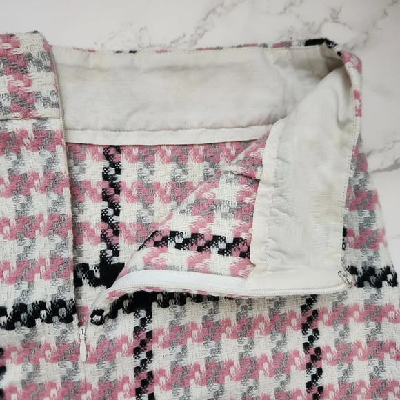 Topshop | Wool Blend Houndstooth Plaid A-Line Mini Skirt - Size US 8 - Picture 5 of 9